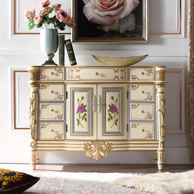American Country Style Solid Wood Hand-Painted Accent Cabinet