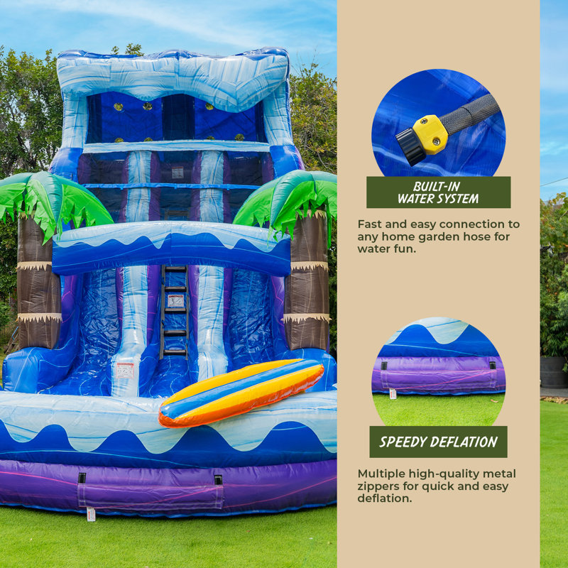 Glissade d'eau de qualité commerciale XJUMP 17 pi Surf Beach (avec ventilateur et piscine)
