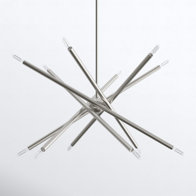 Poco 12 - Light Dimmable Sputnik Modern Linear Chandelier, Brushed Nickel, 12