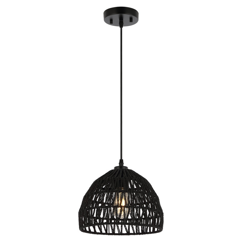 Luminaire suspendu en forme de dôme à 1 lumière Khorawa, Noir, H 70 po x l 10,25 po x P 10,25 po, Noir