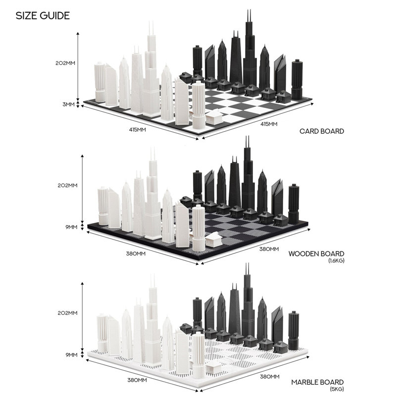 Chess Set Acrylic Chicago With Marble Hatch Board