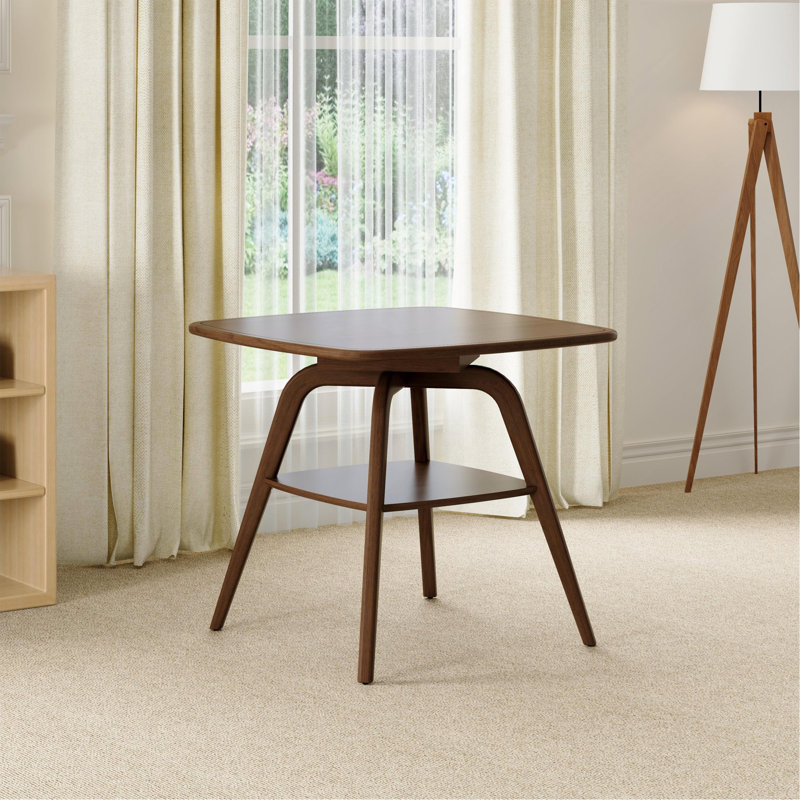 Table de salle à manger moderne en bois avec tablette de rangement, finition noyer