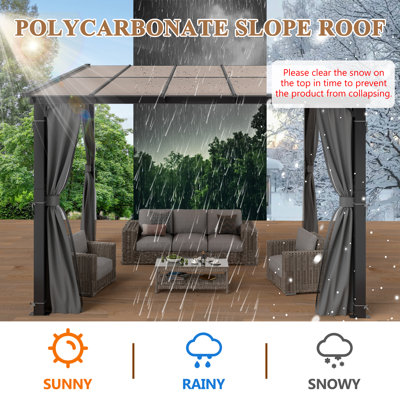 Pavillon de jardin d'extérieur en polycarbonate à toit rigide - Pavillon de jardin mural en aluminium avec toit incliné