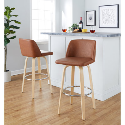Tabouret de comptoir à hauteur fixe 24 po Thea avec pieds en bois cintré et repose-pieds rond