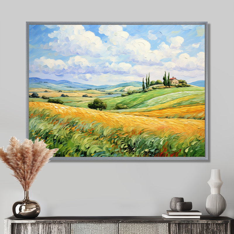 Van Gogh, reproduction d'art sur toile, "Rolling Hills I", H 30 po x l 40 po x P 1,5 po, Encadrement argenté