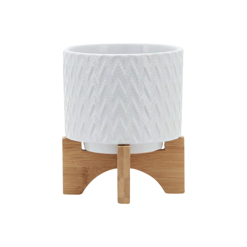 5" Chevron Planter W/ Stand, White