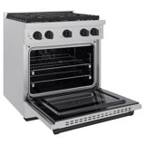 ZLINE Autograph 30 in. Paramount Dual Fuel Satin Steel Range w/ 4 Burners & Black Accents