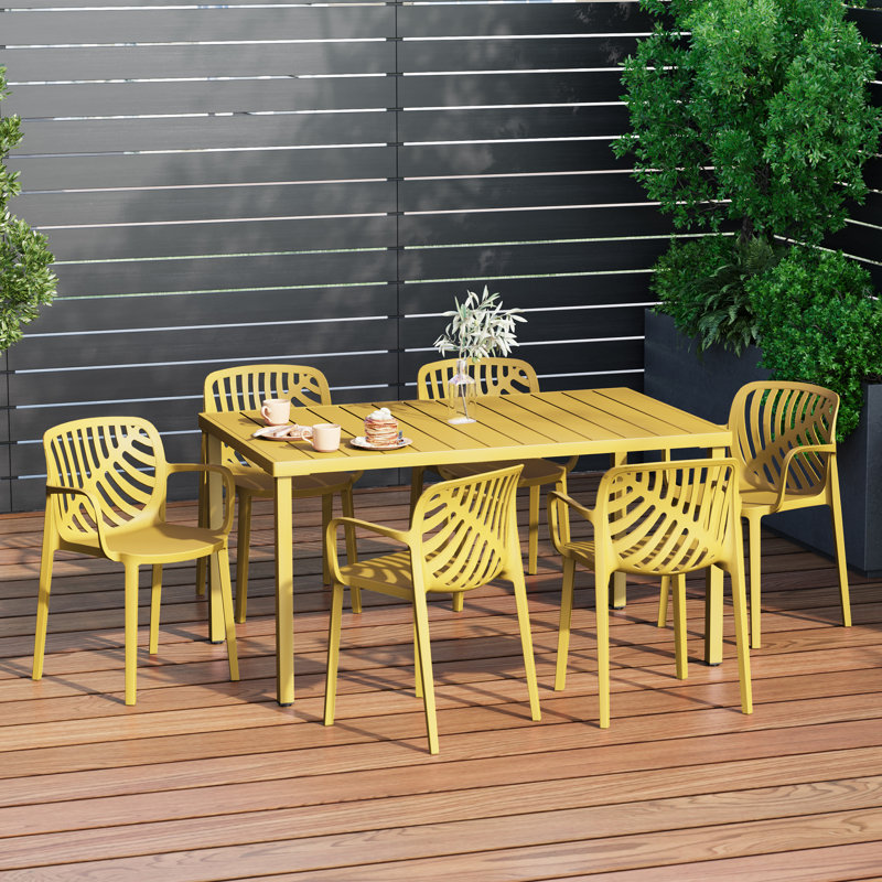 6-Person Outdoor Rectangular Dining Set, Yellow