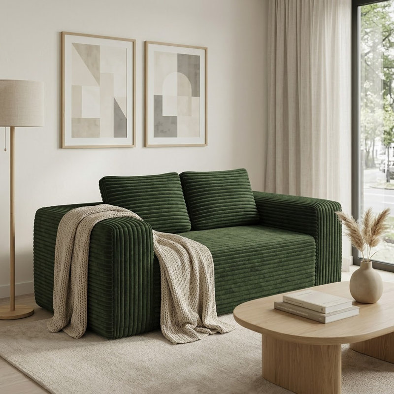Canapé en velours côtelé de style moderne pour 2 personnes, Vert