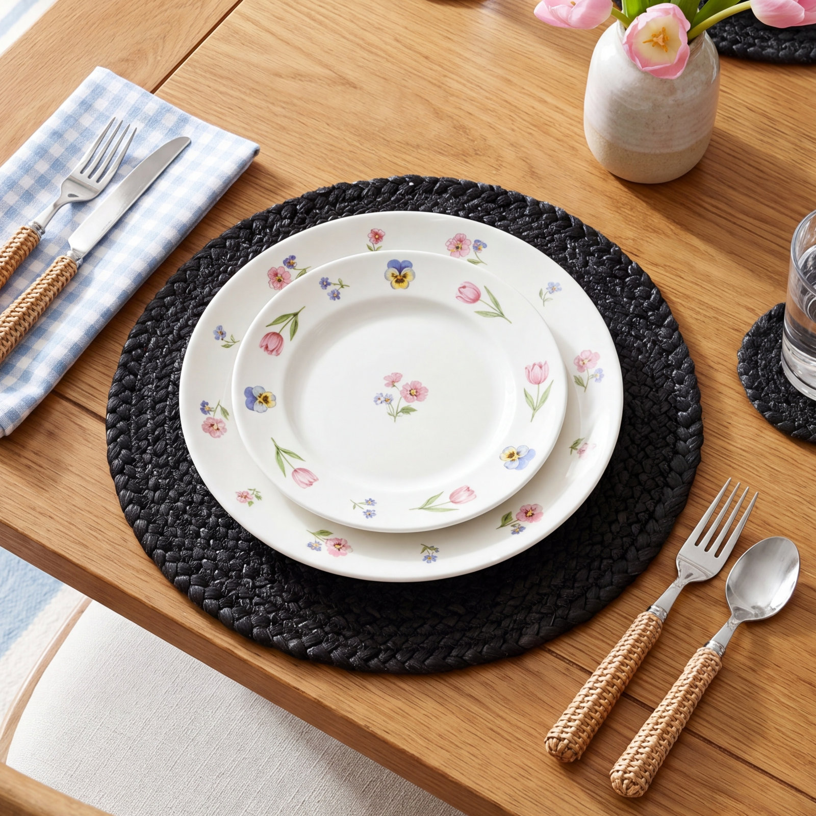 Natural Fiber Reversible Jute Placemat, Black