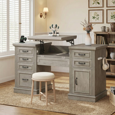 58In L-Shaped Desk With Adjustable Standing Top, Storage Drawers & Charging Ports by Ophelia & Co.