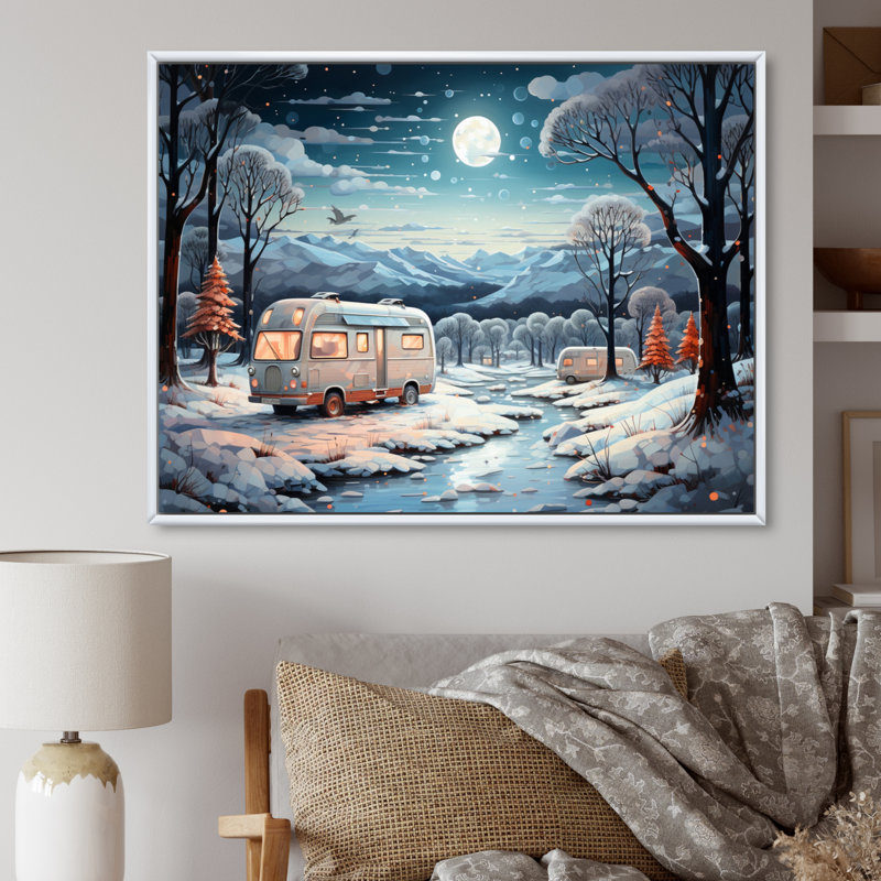 «Campingtravel Winters Whisper V», reproduction sur toile, Cadre flottant blanc, H 30 po x l 40 po x P 1,5 po
