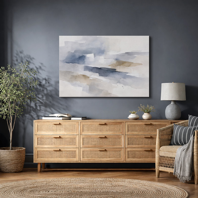 «Blue Gray Abstract Horizon», impression de chambre à coucher minimaliste, impression sur toile encadrée, Toile tendue