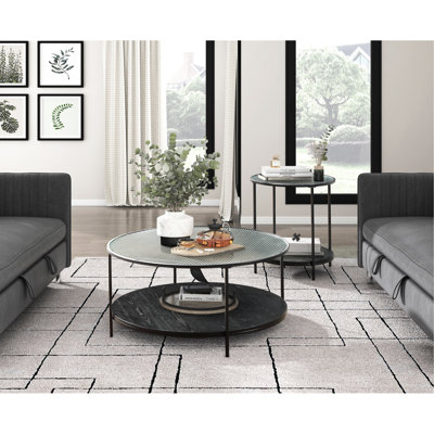 Modern Living Room Furniture : 2Pc Occasional With Black Tempered Glass Top And Metal Construction Table Ensemble: