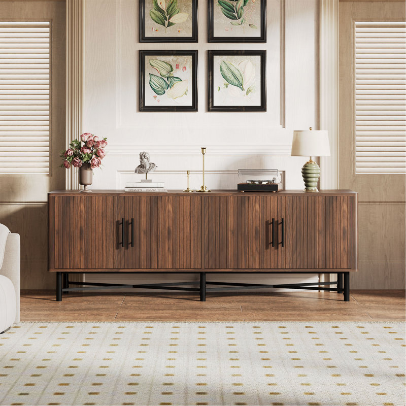 Functional 4-Door TV Cabinet – 2 Storage Spaces, Adjustable Shelves, Ideal For Living Room Organization, Chestnut