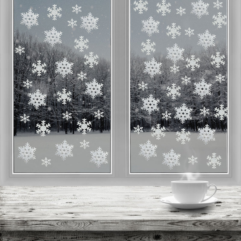 Décalcomanie de Noël, fenêtre, flocons de neige