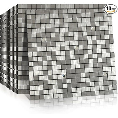 Carrelage mosaïque en PVC 10 pièces à peler et coller argenté brossé et carrelage pour cuisine et salle de bain