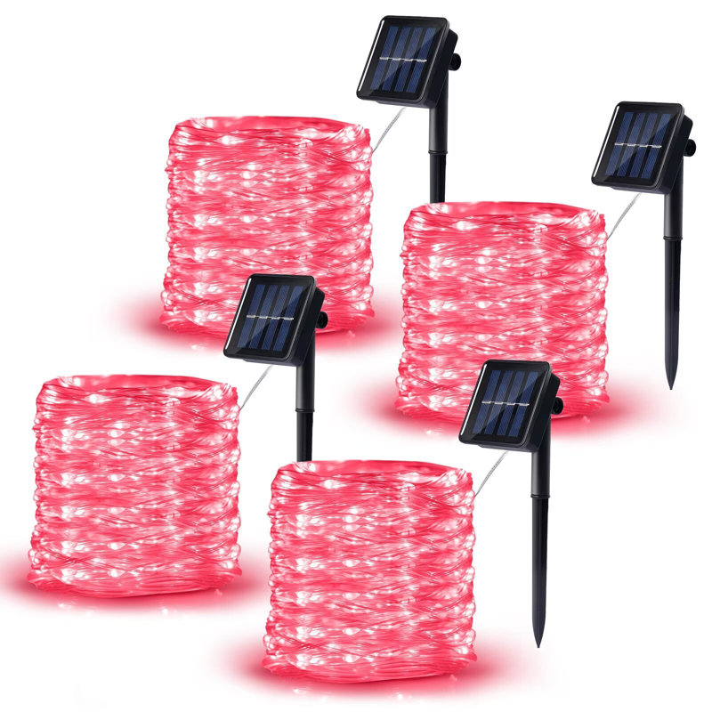 Solar Fairy String Lights Outdoor Decorations Waterproof With 8 Modes, Red