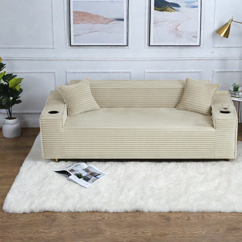 Compression Sofas With Storage 80.7 Inch Corduroy Modern Couch For Home
