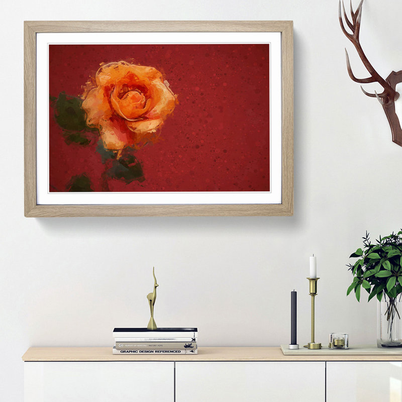 Orange Rose in Bloom - Picture Frame Graphic Art Print, Oak Framed, 36cm H x 48cm W x 2cm D