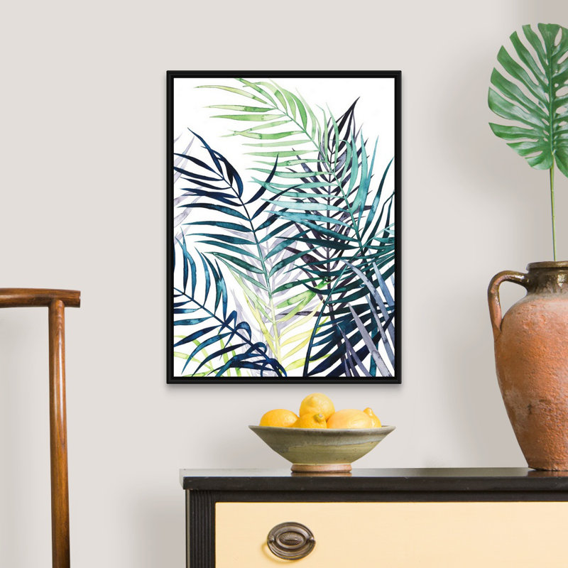 «Twilight Palms I», art mural sur toile, Toile avec cadre noir, H 26 po x l 20 po