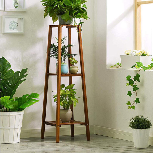 Winston Porter Kashun 3 Tiers Bamboo Wood Tall Plant Stand Flower Potted Rack Balcony & Reviews | Wayfair