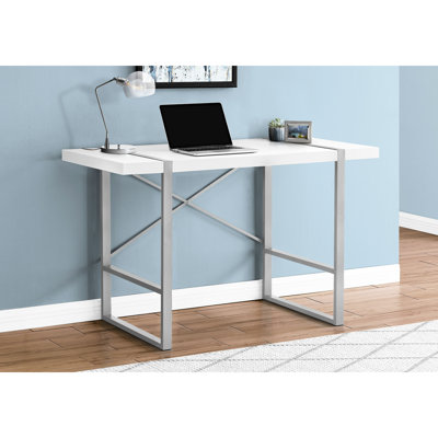 Bureau contemporain contemporain - l 48 po, stratifié blanc et métal gris, espace de travail moderne pour meubles de bureau avec pieds en métal, espace de travail