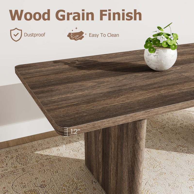 Extendable Dining Table Set for 8‑10 People, 63"‑82.68" Rectangular Table with Rounded Corners, Cotton Linen Upholstered Chairs for Kitchen & Dining Room