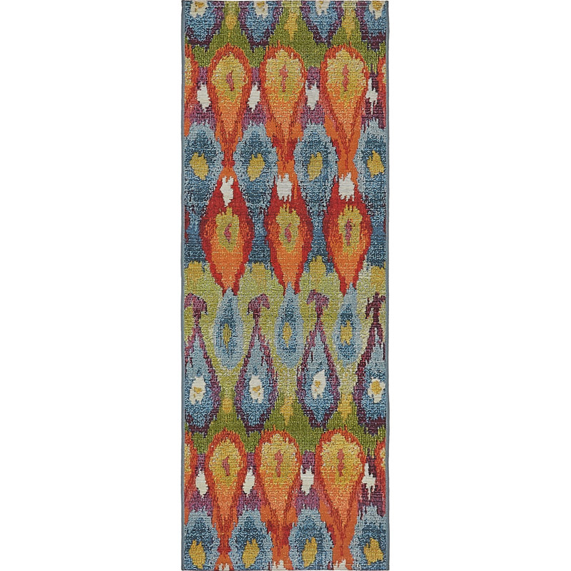 Tapis bleu intérieur / extérieur Newt Ikat, Tapis de couloir 2 pi x 6 pi 1 po