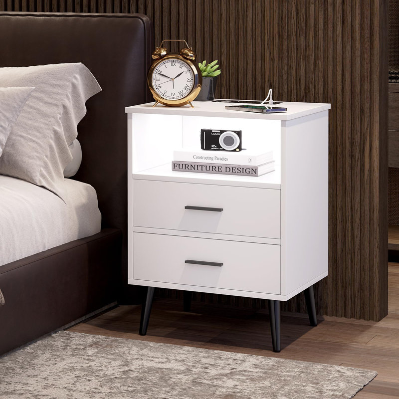 Demyra 45cm W Manufactured Wood Bedside Table, White