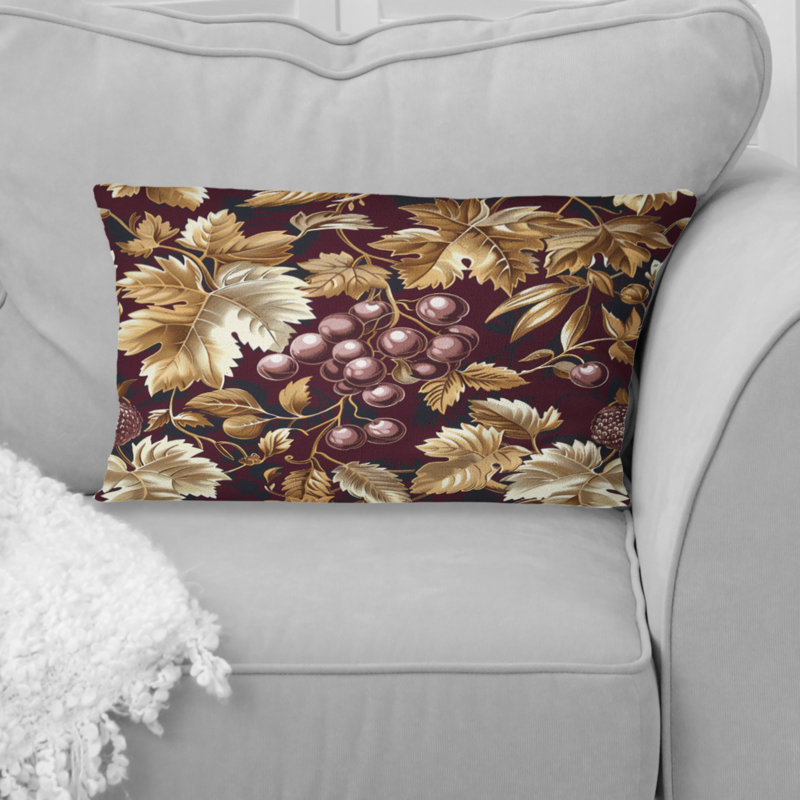 Coussin damassé doré et noir Vineyard Gardens I, H 12 po x l 20 po, Forme rectangulaire