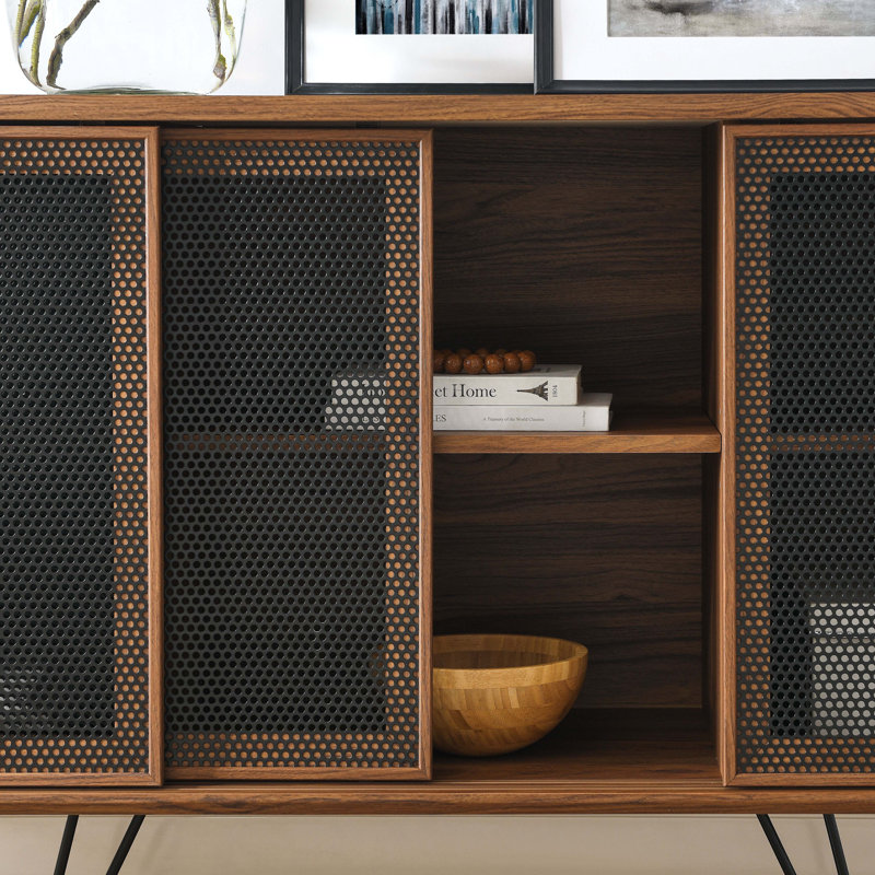 Nomad Walnut Industrial Modern Sideboard with Mesh Doors