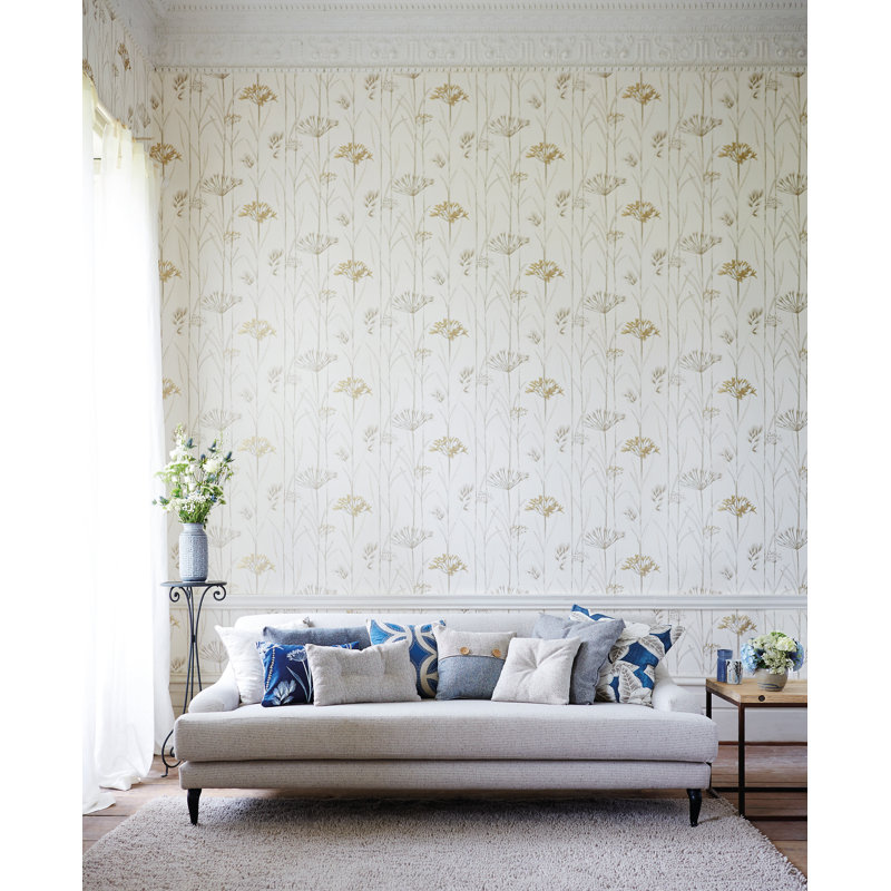 Gardinum Wallpaper, Seafoam/Chalk/Gold