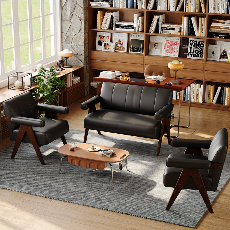 Black  Faux Leather Livingroom Sets (3-piece)