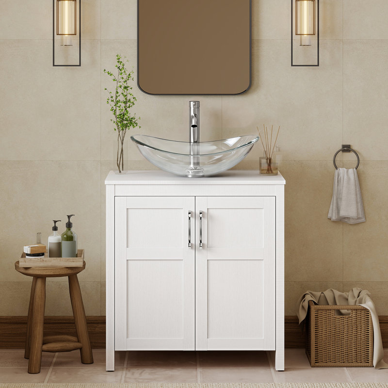 Meuble-lavabo simple 30 po avec lavabo moderne autoportant, Blanc