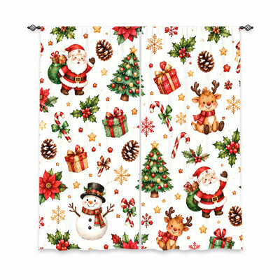 Rideaux à motifs de Noël (lot de 2), imprimé Père Noël, bonhomme de neige, rennes et sapin, tissu filtrant la lumière, protection de l'intimité, parfaits pour la décoration intérieure et les fêtes de fin d'année.