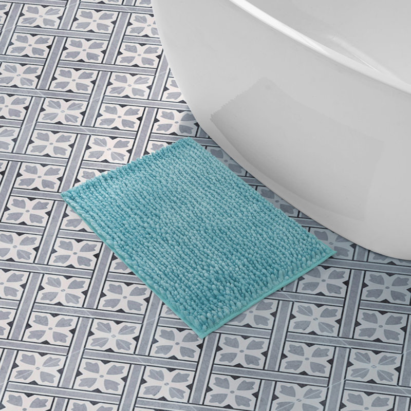 Laura Ashley Butter Chenille Bath Rug, 17" W x 24" L, Seaspray Blue