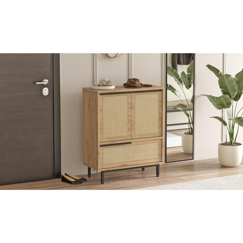 Baneen 8 Pair Shoe Storage Cabinet, Walnut/Oak