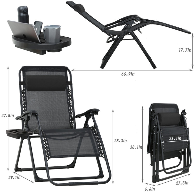 Wayman Folding Recliner Chair, Black