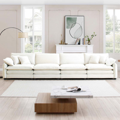 Corduroy Sofa,Modern Upholstered 4 Seater Corduroy Fabric Sofa,Office Living Room Apartment Comfortable Sofa,Easy to Assemble with 2 Arm Pillows and 4 Throw Pillows