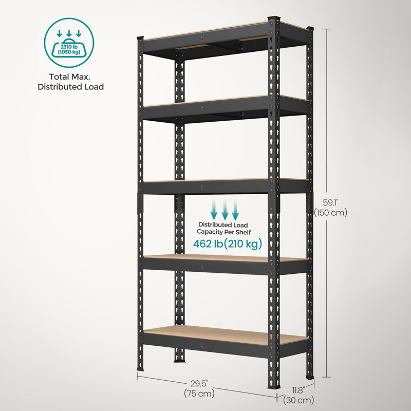 75cm W Steel Shelving Unit, Black/Natural