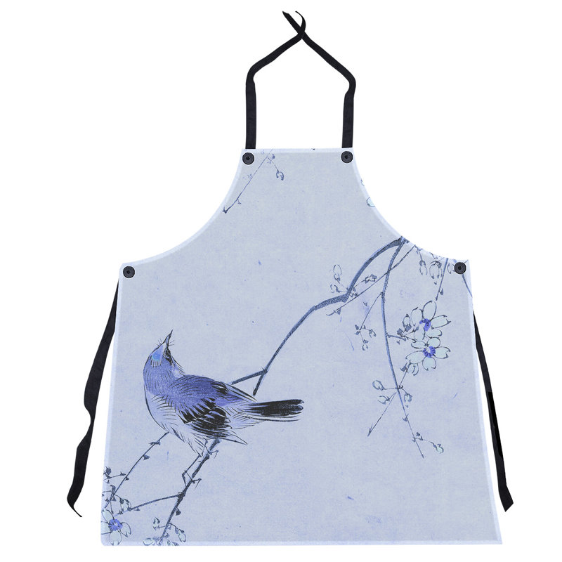 Tablier d’aquarelle keito sato et fleurs japonaises, Bleu