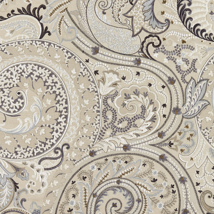 Botanica Malabar Paisley Embroidery Cotton Blend Fabric, Flax