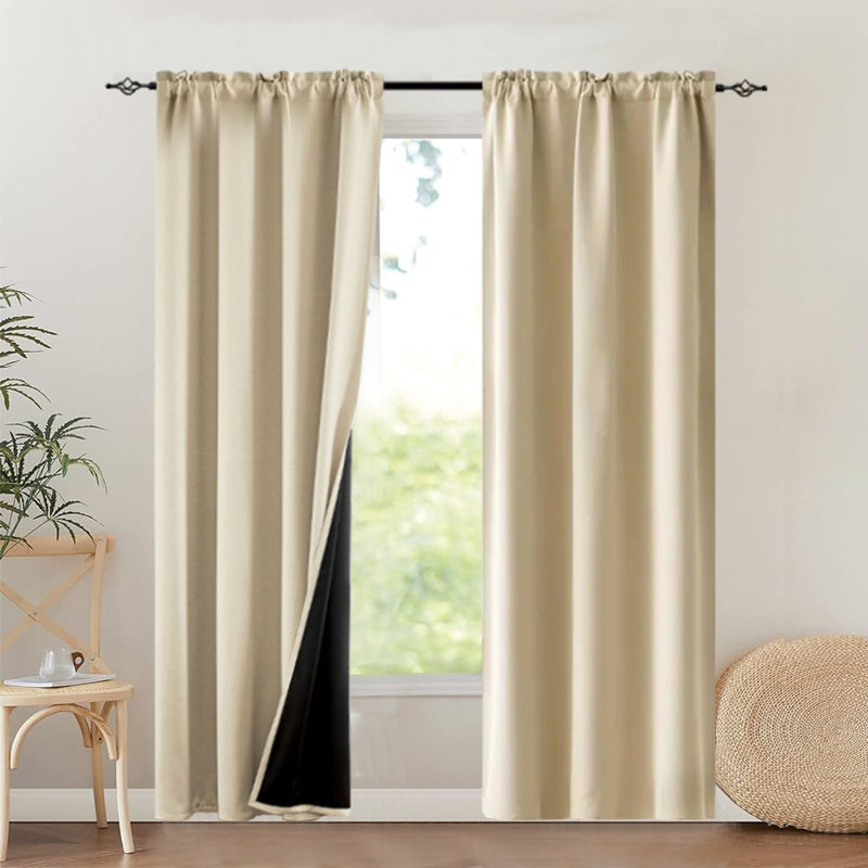 Coated Indoor Curtains Light Blocking UV Resistant W52 Inches(Set Of 2), Light Beige, 52" W x 84" L