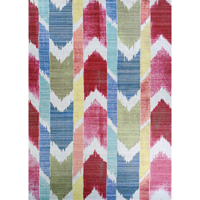 Tapis rouge, bleu vert à motif de chevrons pour l'intérieur et l'extérieur Mansel