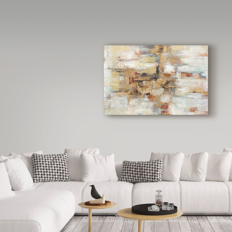 « old bridge reminiscence », reproduction de peinture à l’acrylique sur toile tendue blanche/brun clair/rouge