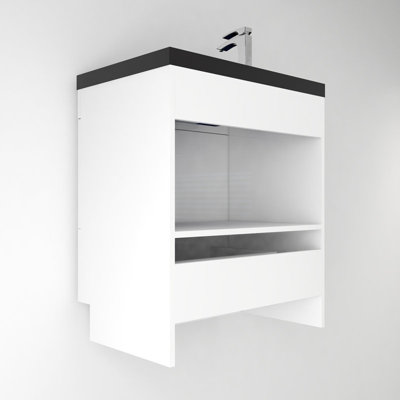 Ensemble de meuble-lavabo simple 30 po Camoni, Blanc ultrabrillant, Noir mat