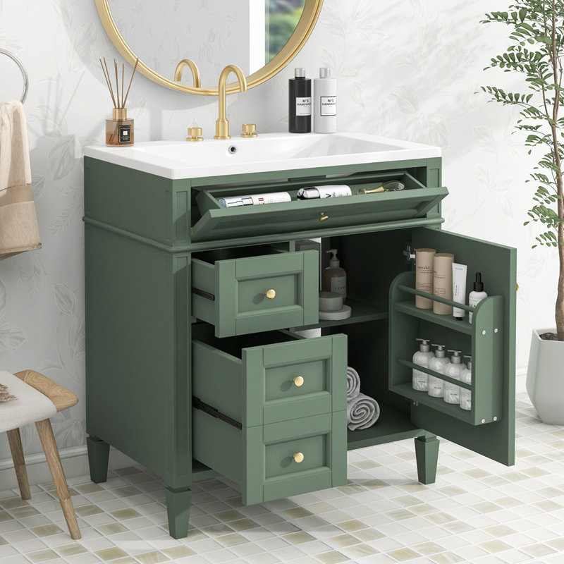  Meuble-lavabo simple avec plateau Sahori, Vert