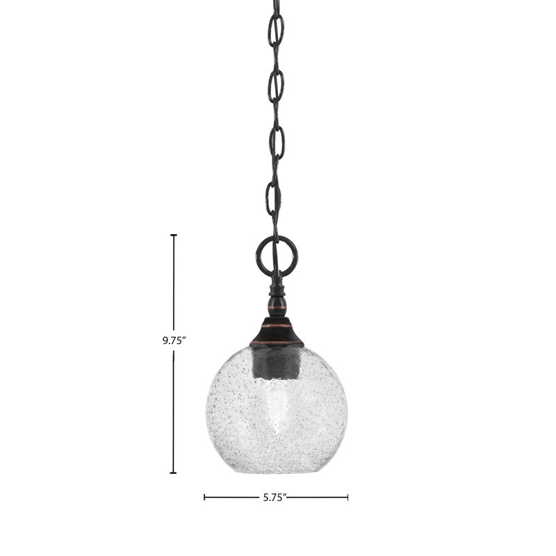 Mini-luminaire suspendu en chaîne avec verre fumé de 5,75 po, Cuivre / noir