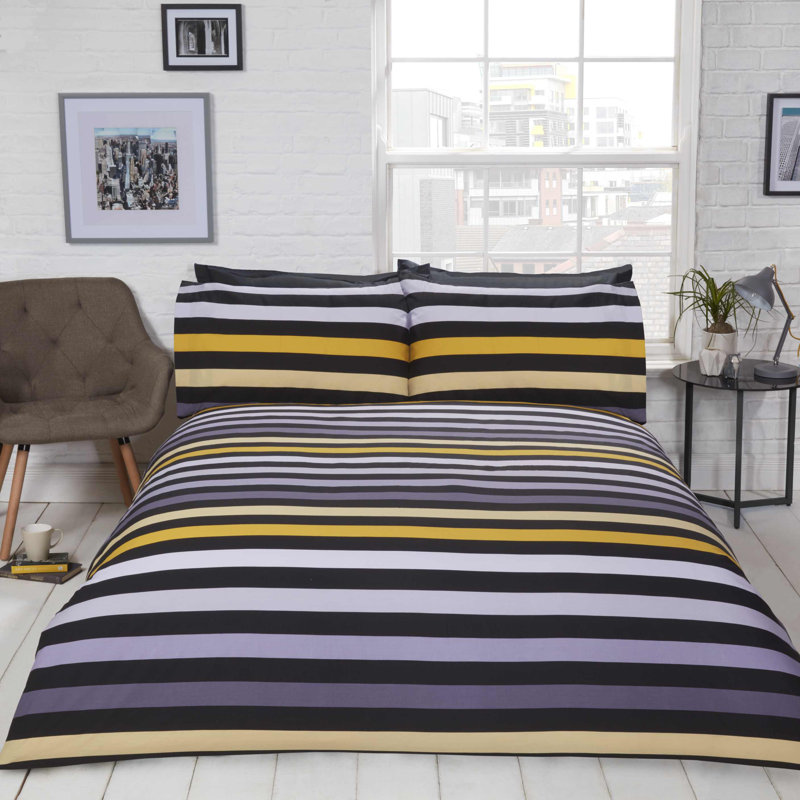 Holvens Striped Duvet Cover Set with Pillowcases, Ochre, Single - 1 Standard Pillowcase